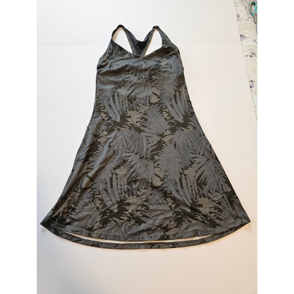 Prana Active Dress Women Small Green Abstract Palm Leaf Racerback Pocket Yoga‎